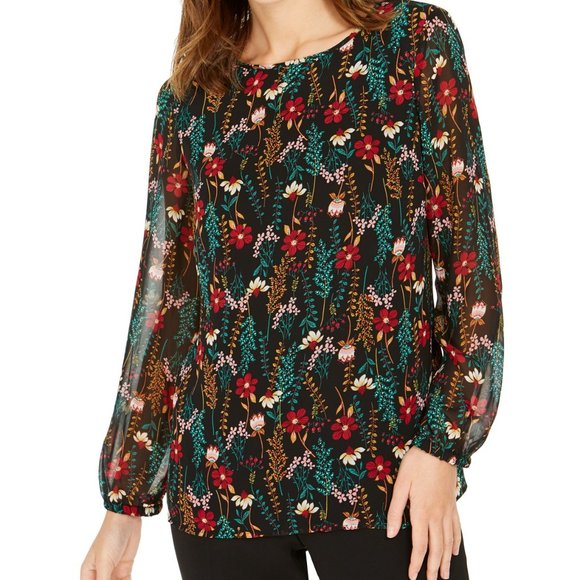 Nine West Tops - Nine West floral blouse long sleeves crew neck L